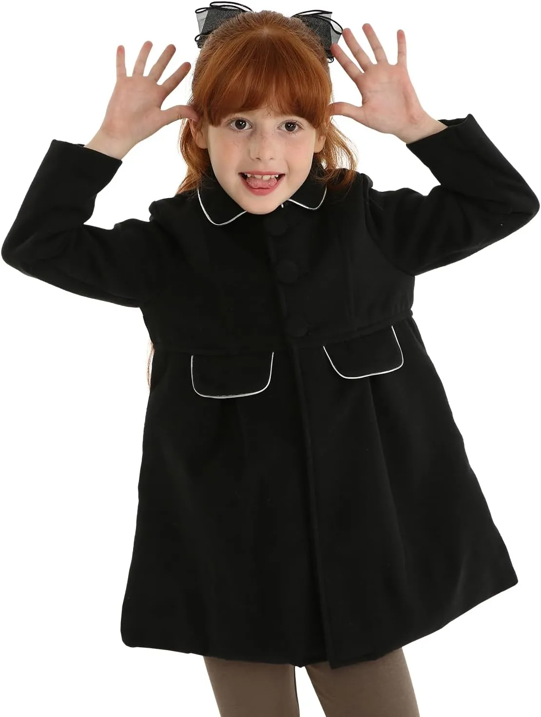 LittleSpring Little Girls Dress Coat Faux Wool Slim-Fit Peacoat