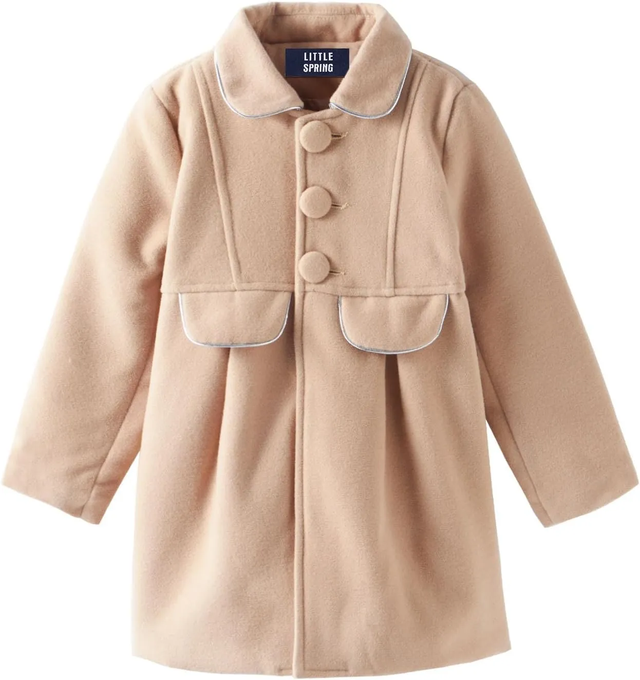 LittleSpring Little Girls Dress Coat Faux Wool Slim-Fit Peacoat