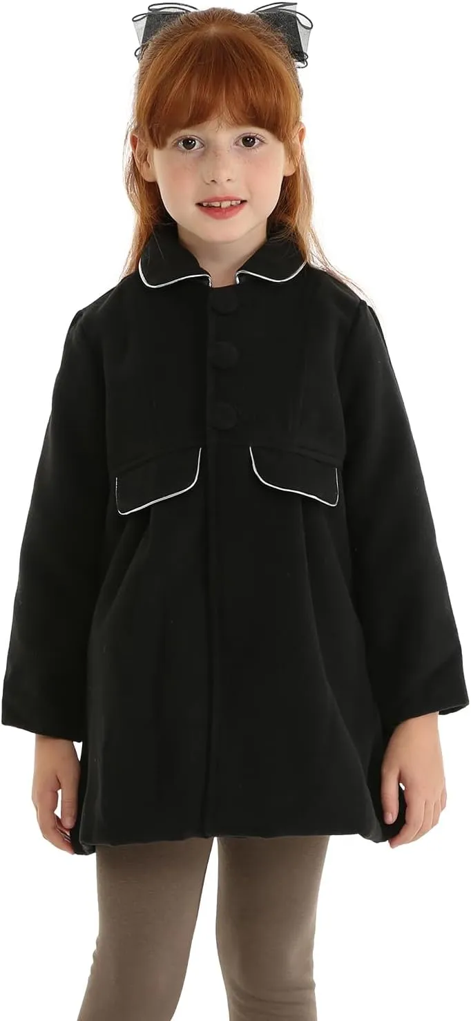 LittleSpring Little Girls Dress Coat Faux Wool Slim-Fit Peacoat
