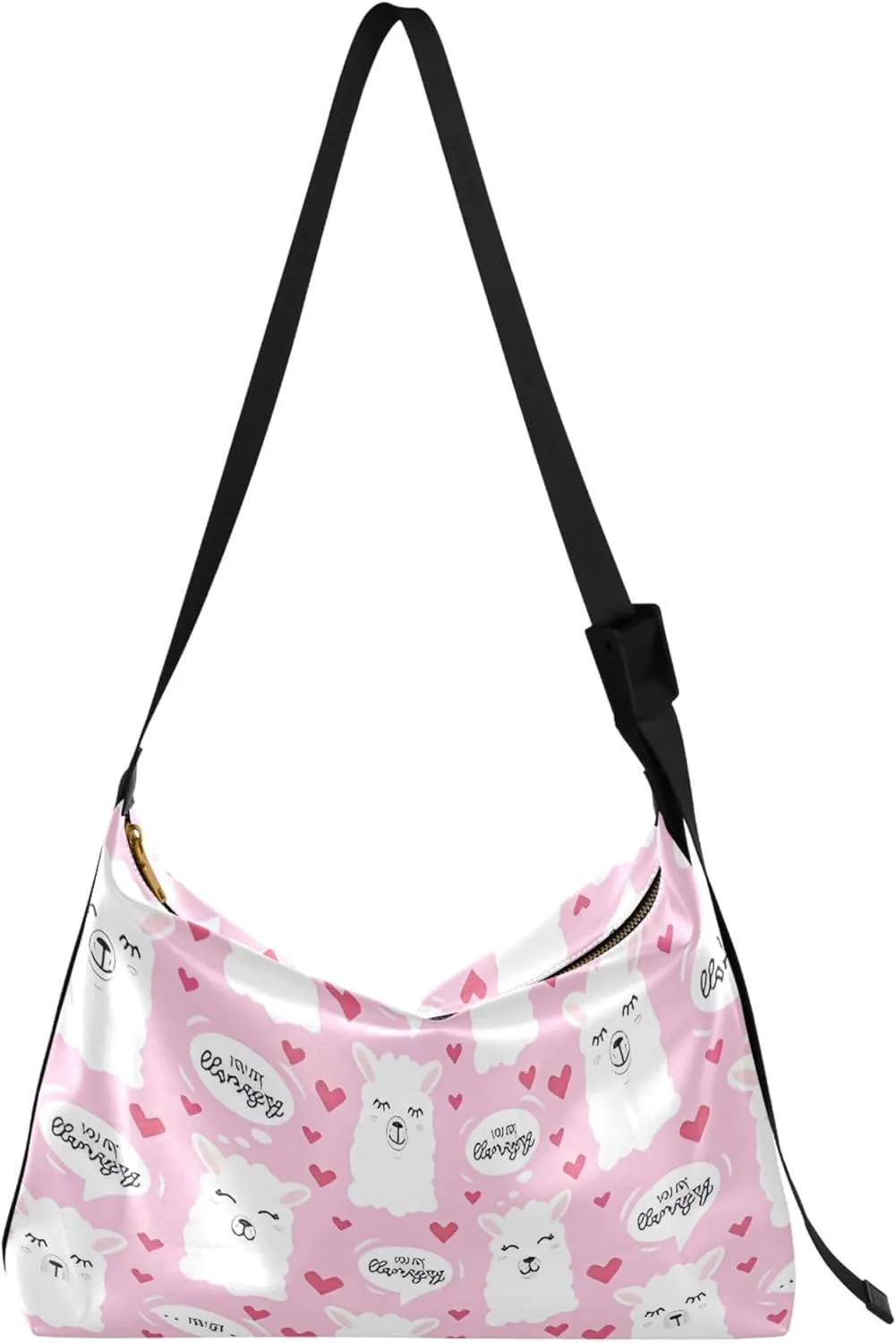 Llama Hearts you are Llamazing Hobo Women Handbag Leather Large Crossbody Purses Colorful Animal Print Womens Purses