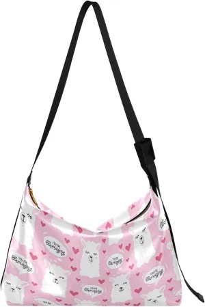 Llama Hearts you are Llamazing Hobo Women Handbag Leather Large Crossbody Purses Colorful Animal Print Womens Purses