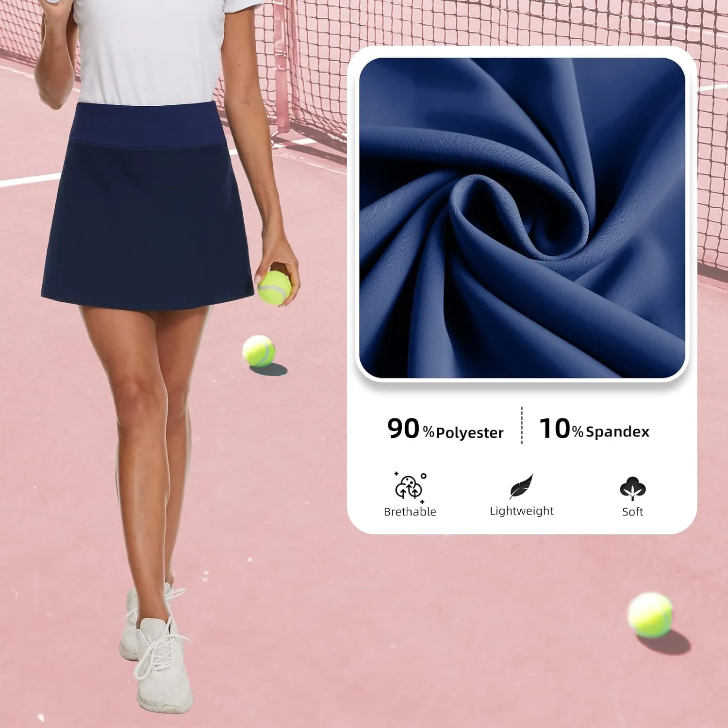 M MOTEEPI 16" Tennis Skirts for Women Pleated Golf Athletic Skorts Skirts with Shorts Pockets Running Pickleball Summer