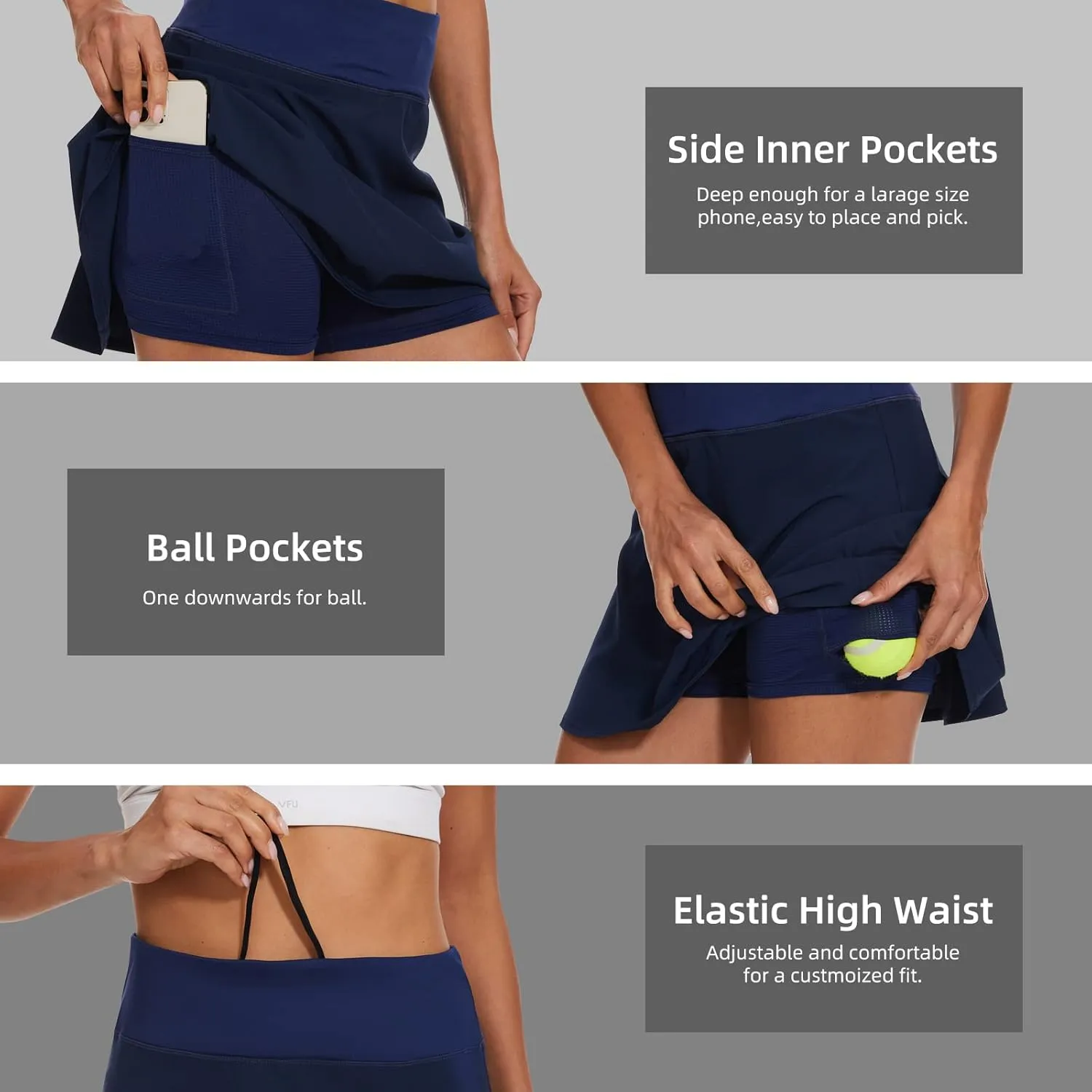 M MOTEEPI 16" Tennis Skirts for Women Pleated Golf Athletic Skorts Skirts with Shorts Pockets Running Pickleball Summer