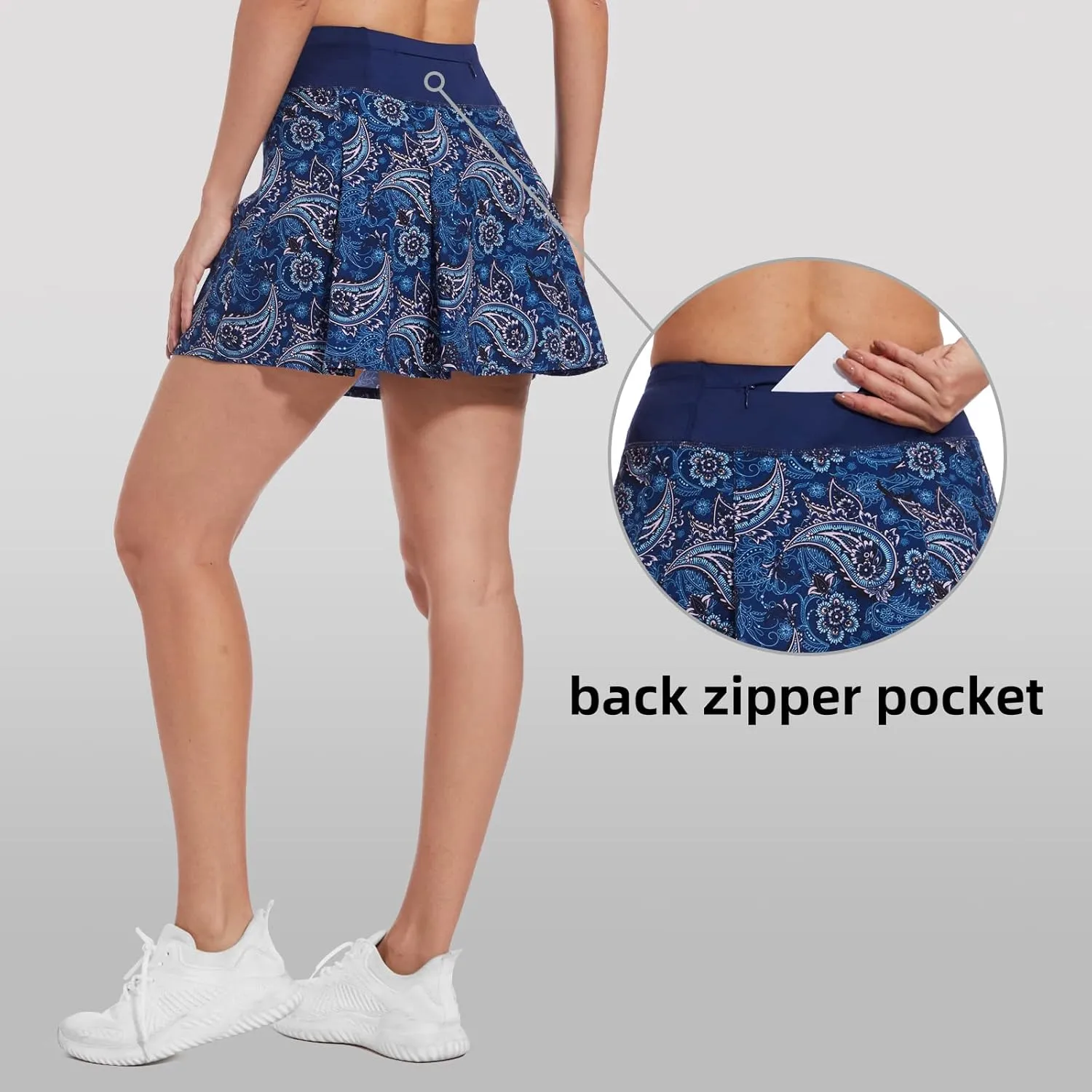M MOTEEPI 16" Tennis Skirts for Women Pleated Golf Athletic Skorts Skirts with Shorts Pockets Running Pickleball Summer