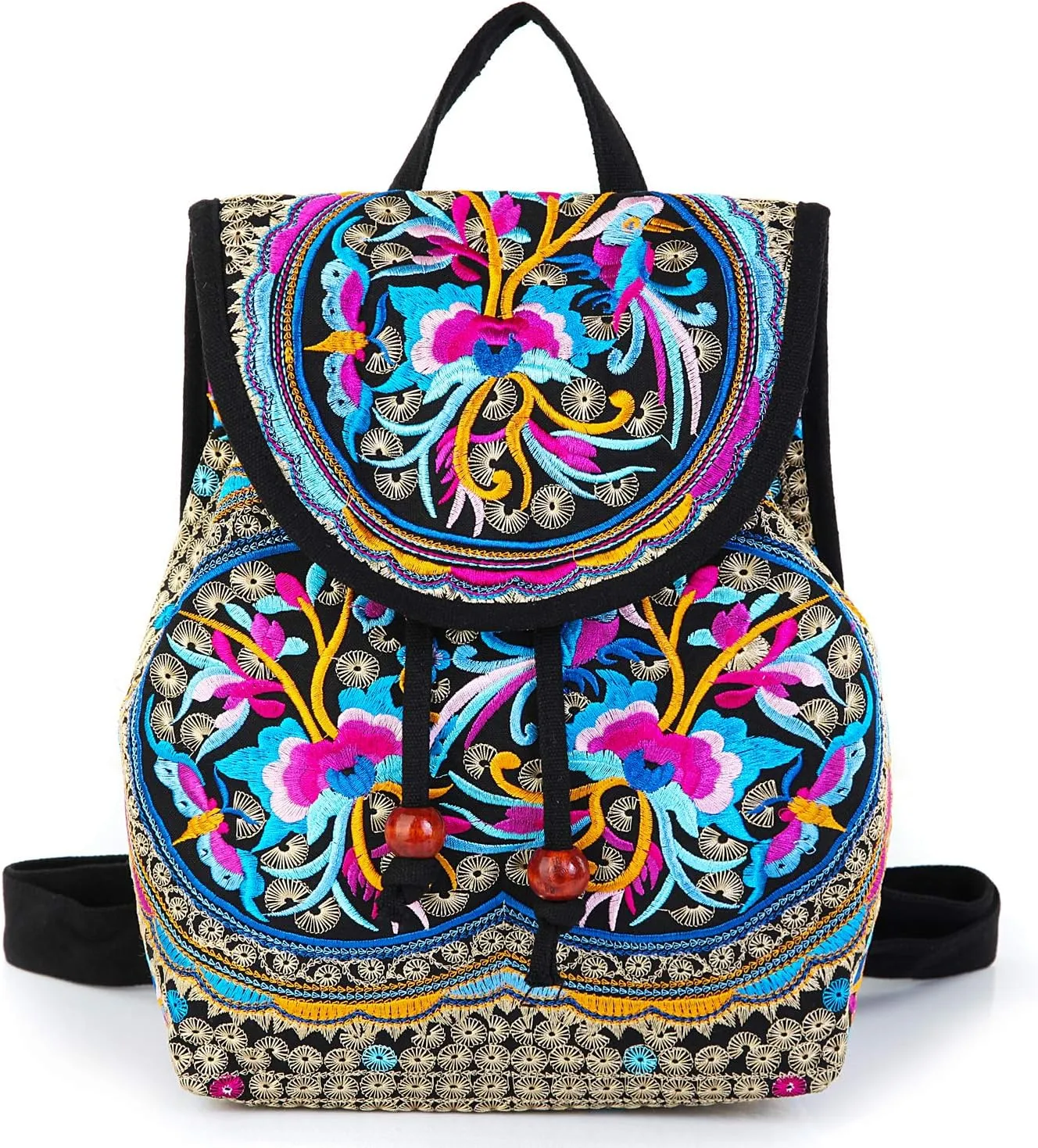 MAZEXY Embroidered Backpack Purse for Women, Boho Elegance Vintage Ethnic Floral Shoulder Handbag