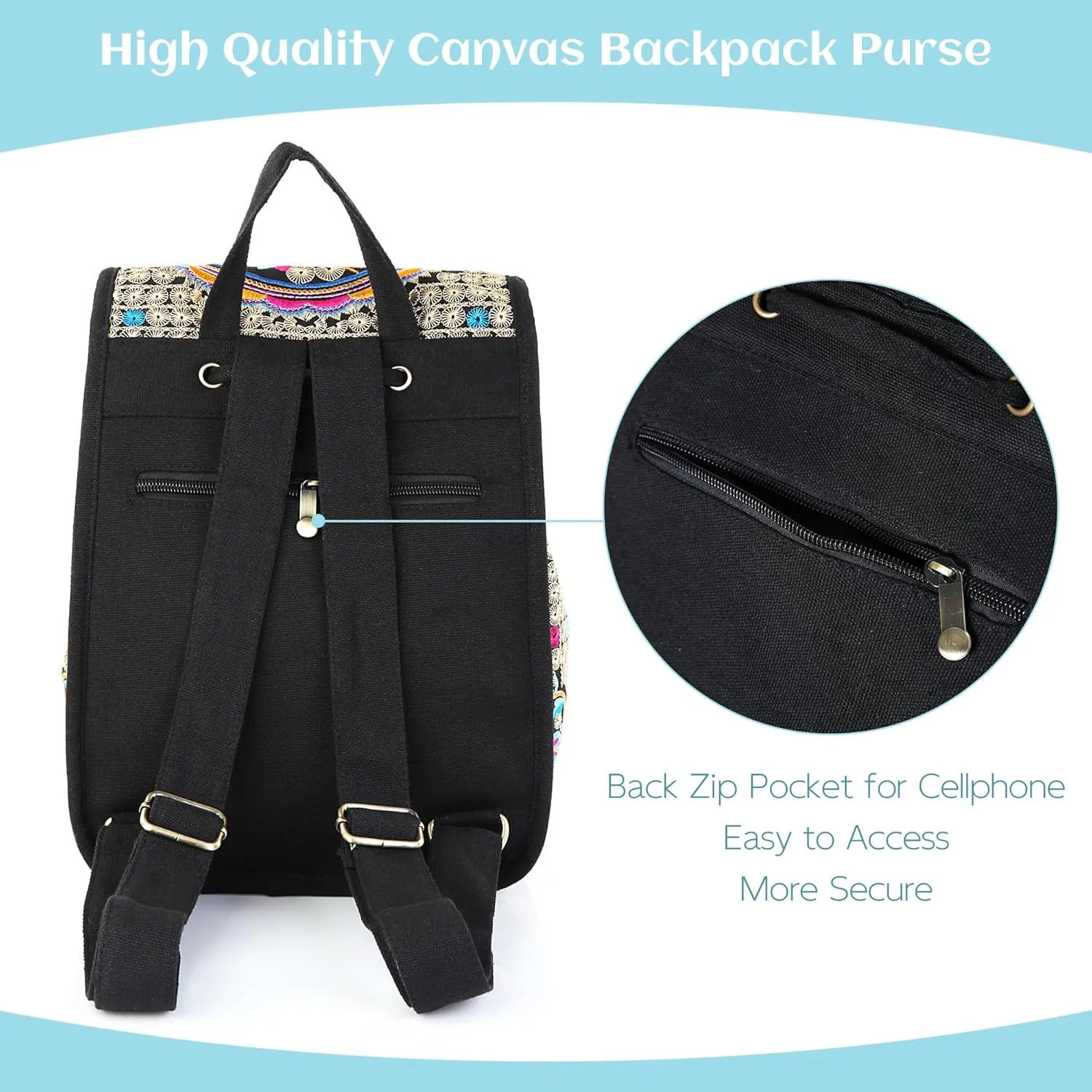 MAZEXY Embroidered Backpack Purse for Women, Boho Elegance Vintage Ethnic Floral Shoulder Handbag
