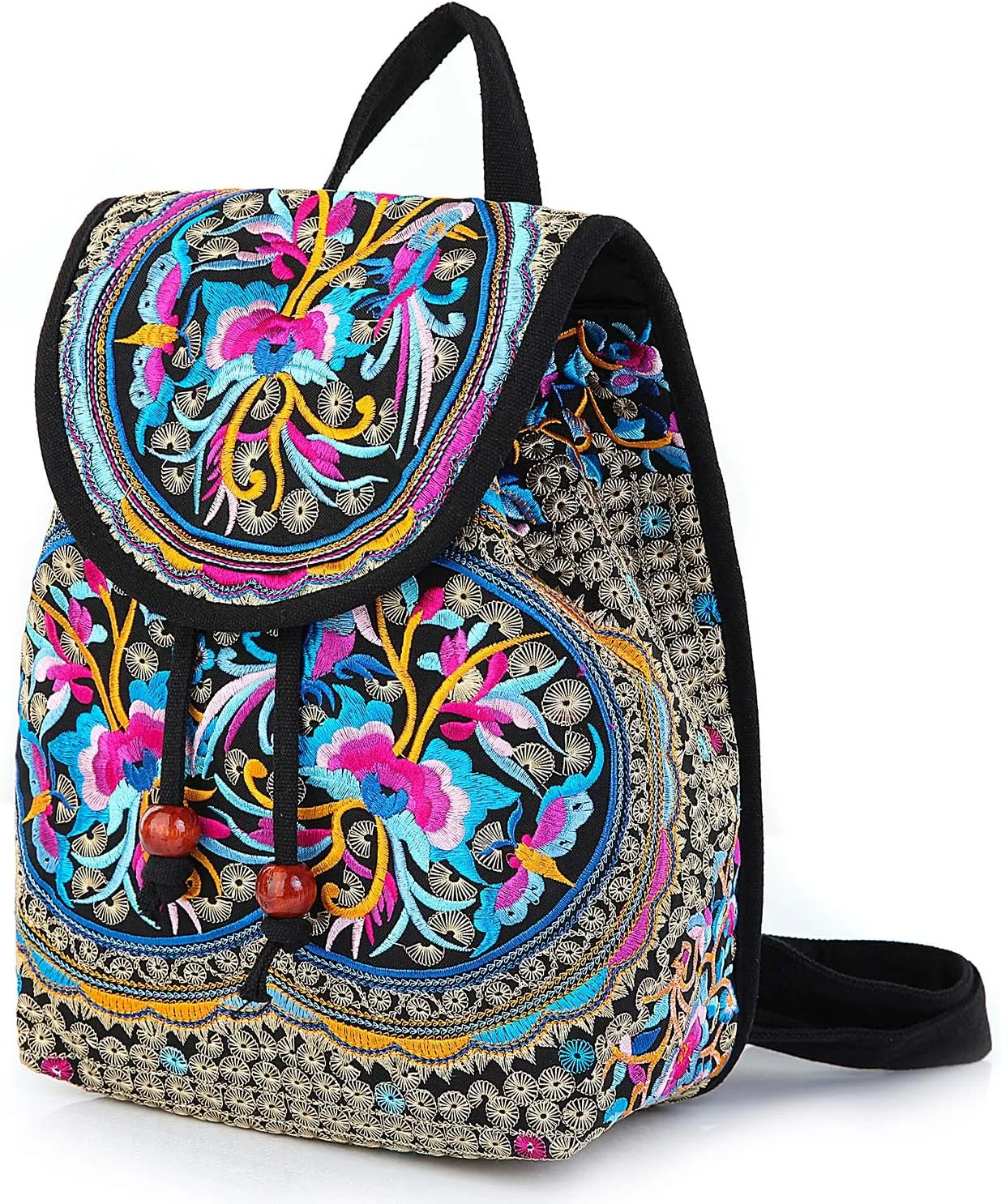 MAZEXY Embroidered Backpack Purse for Women, Boho Elegance Vintage Ethnic Floral Shoulder Handbag