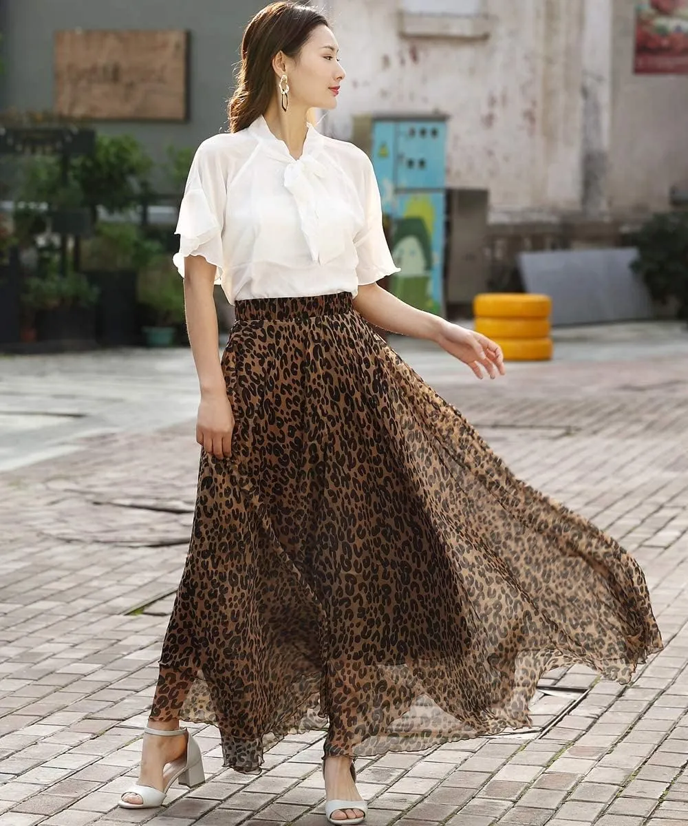 MedeShe Women's Chiffon Floral Print Elasticated Waist Maxi Skirt