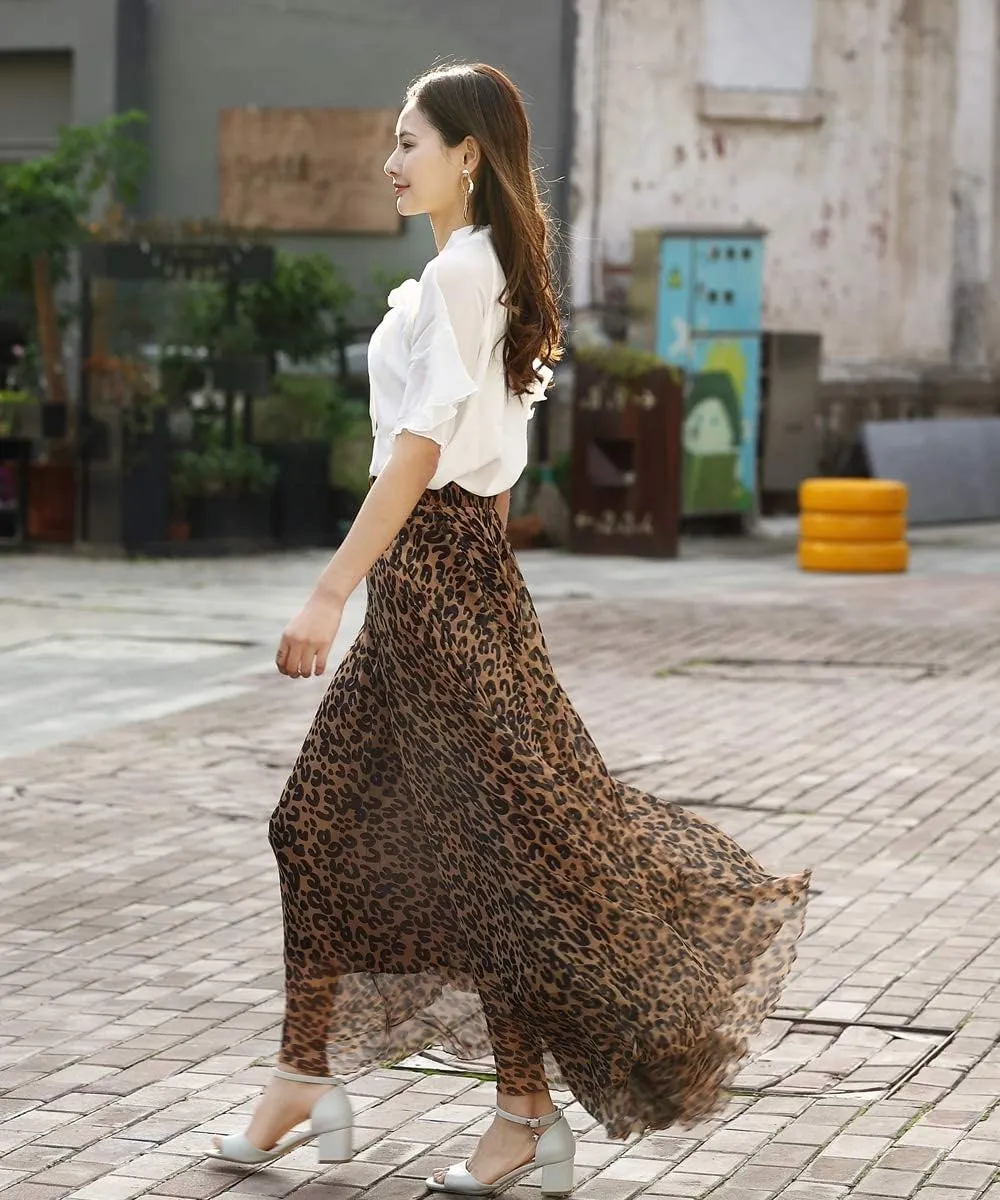 MedeShe Women's Chiffon Floral Print Elasticated Waist Maxi Skirt