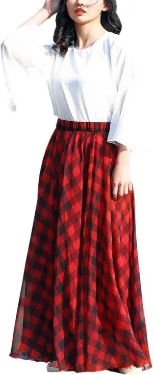 MedeShe Women's Chiffon Floral Print Elasticated Waist Maxi Skirt