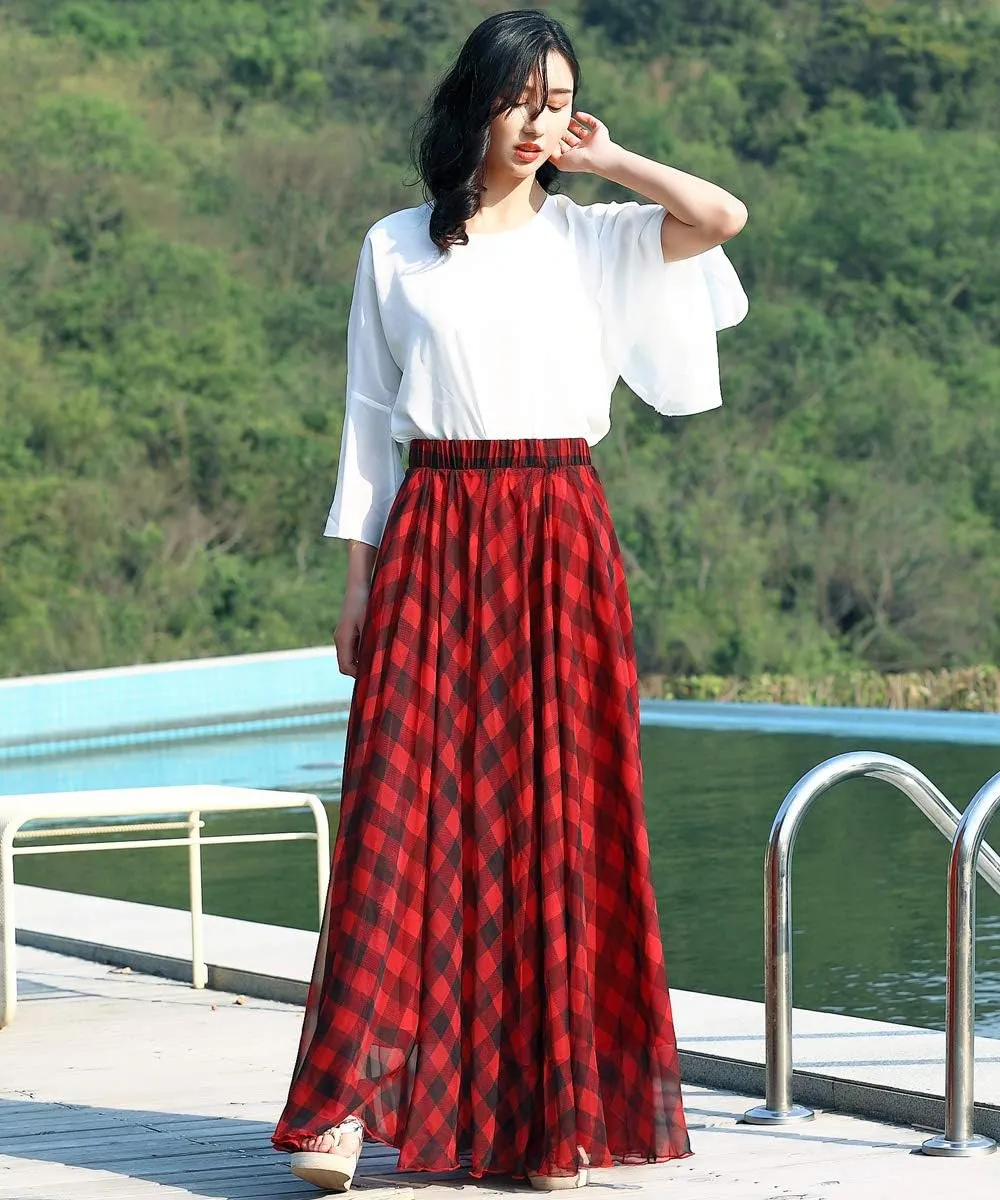 MedeShe Women's Chiffon Floral Print Elasticated Waist Maxi Skirt