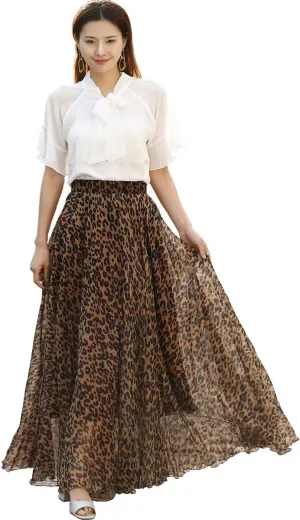MedeShe Women's Chiffon Floral Print Elasticated Waist Maxi Skirt