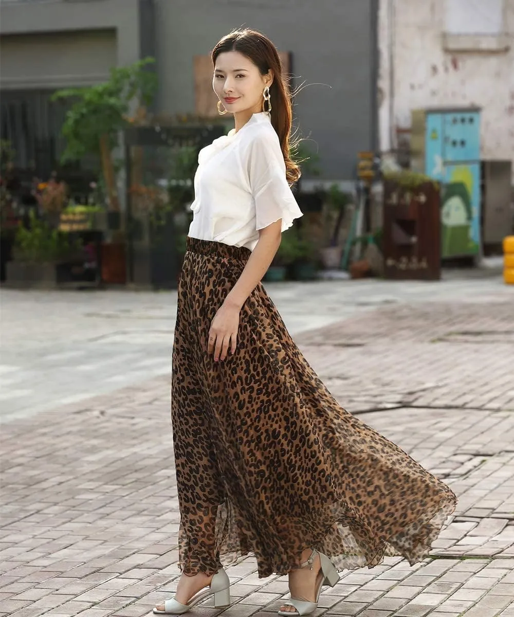 MedeShe Women's Chiffon Floral Print Elasticated Waist Maxi Skirt