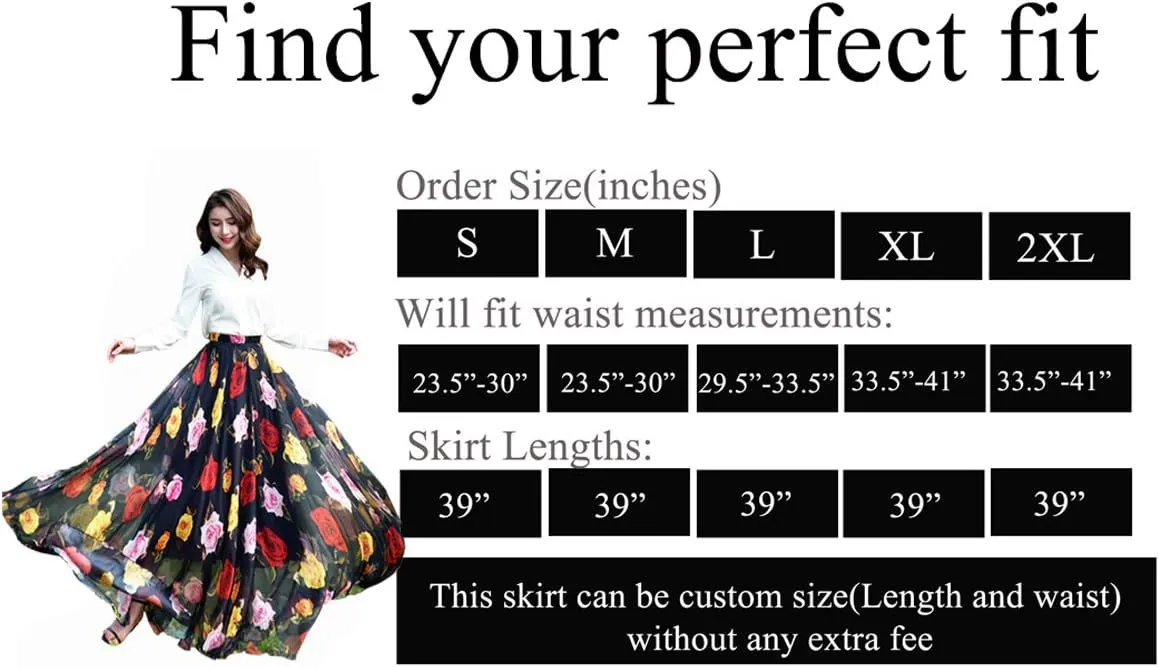MedeShe Women's Chiffon Floral Print Elasticated Waist Maxi Skirt