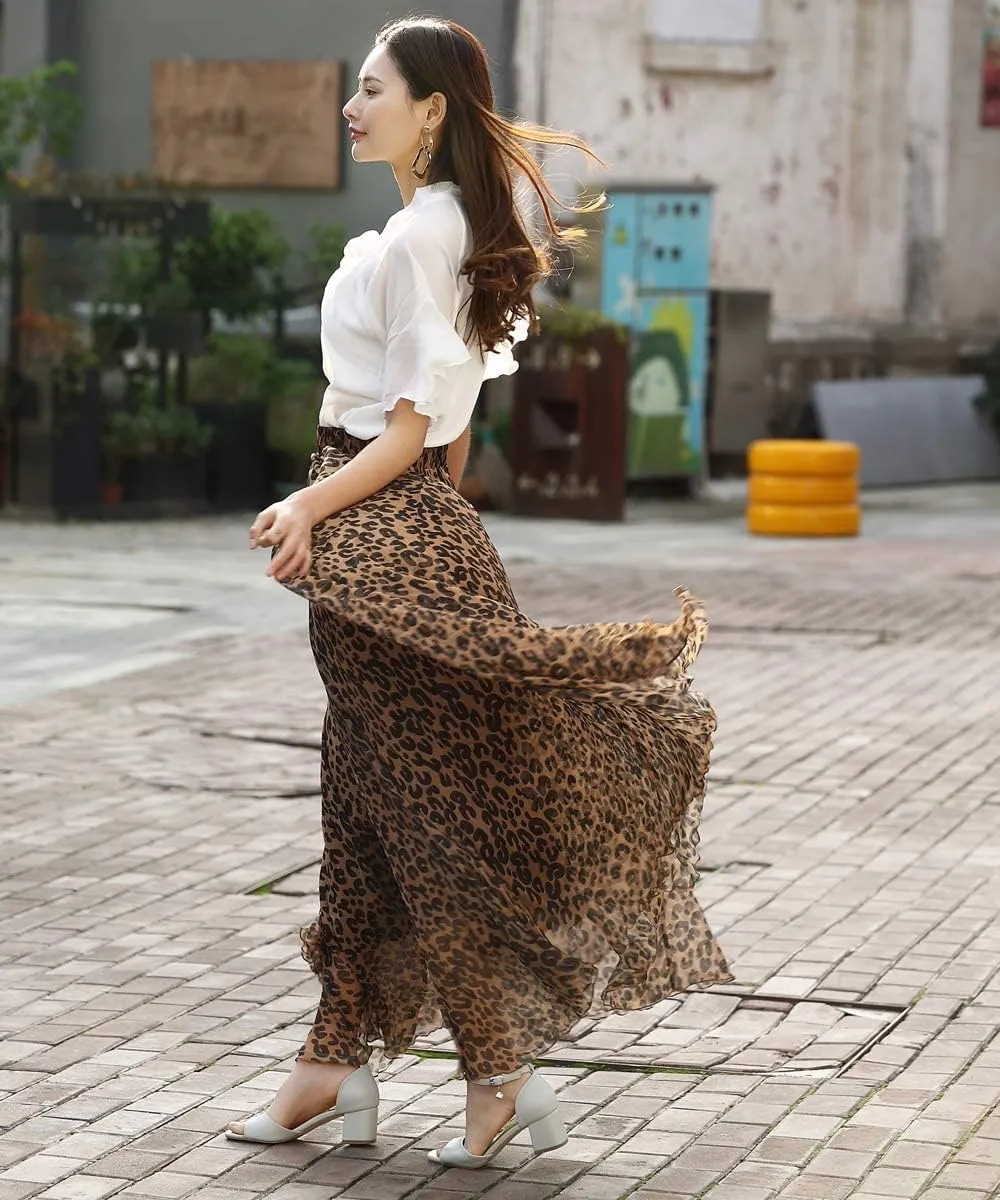MedeShe Women's Chiffon Floral Print Elasticated Waist Maxi Skirt