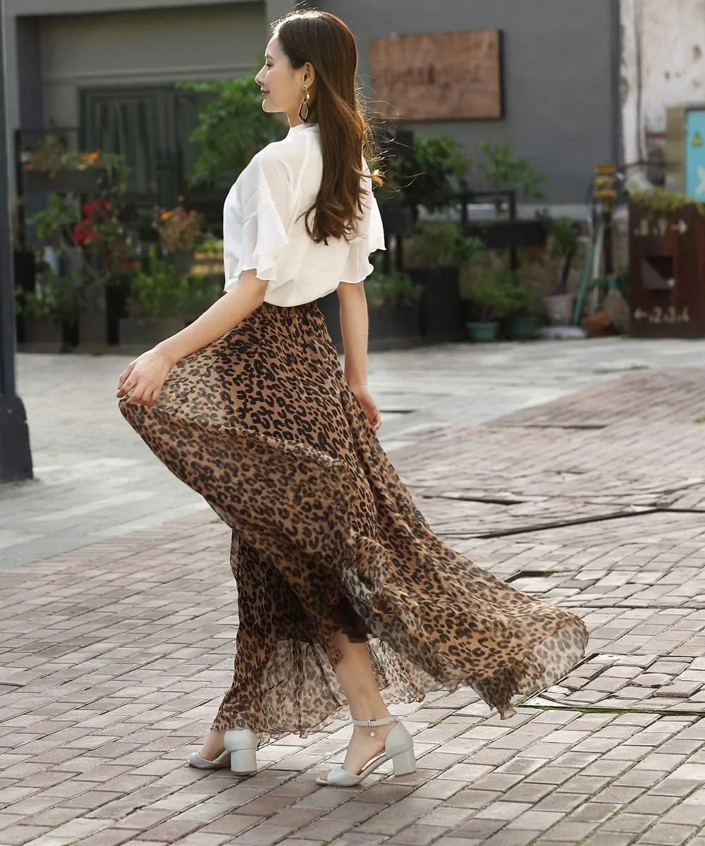 MedeShe Women's Chiffon Floral Print Elasticated Waist Maxi Skirt