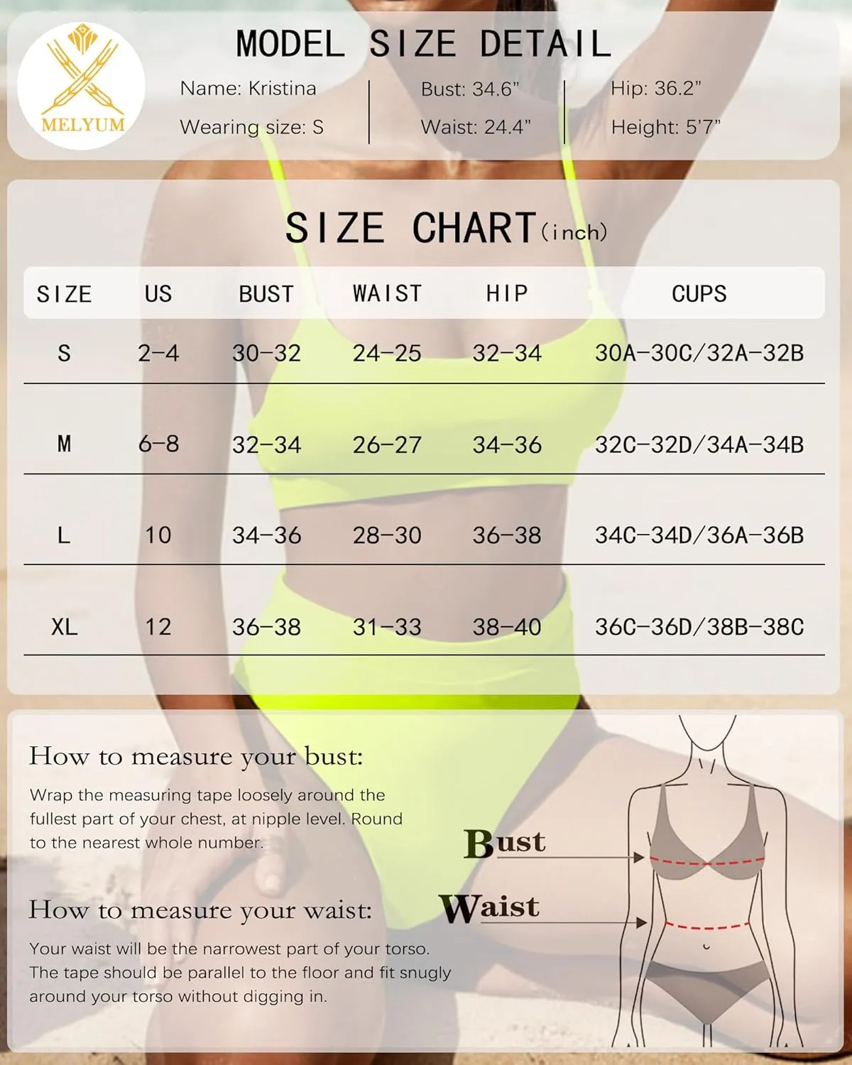 MELYUM High Waisted Bikini Sets for Women Two Piece Swimsuit Tummy Control Bathing Suit Cheeky Bottoms Push Up Top
