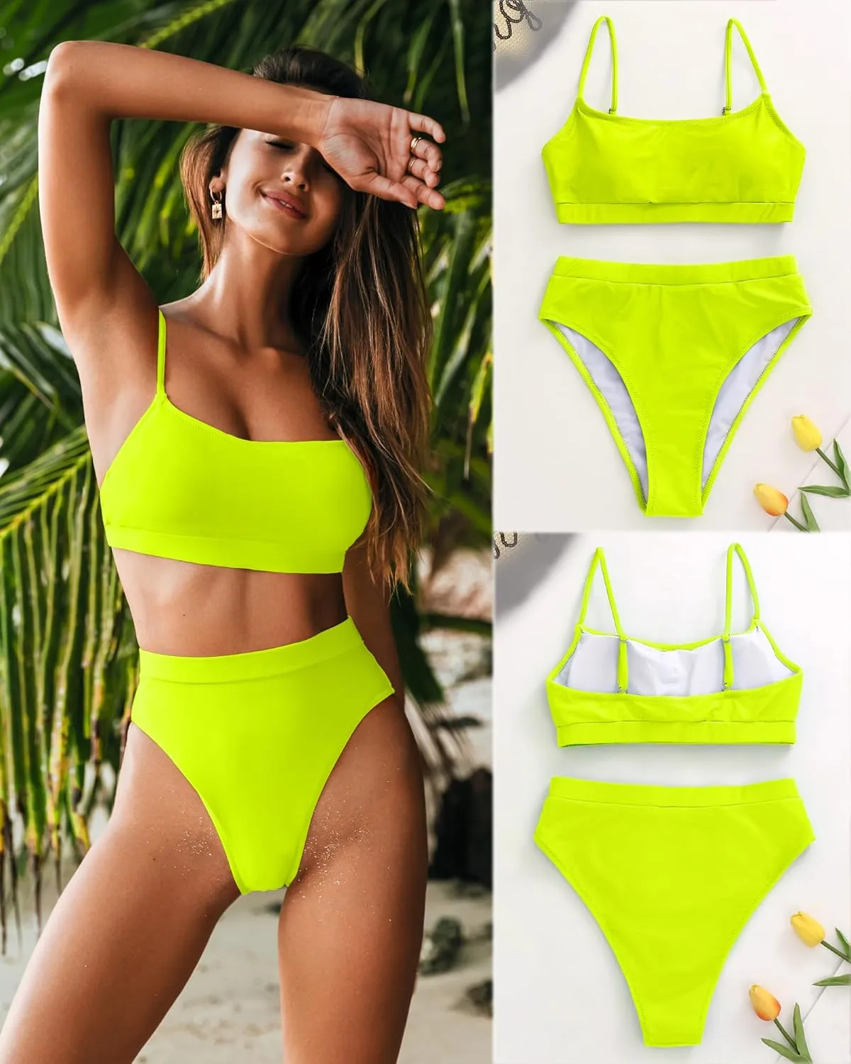 MELYUM High Waisted Bikini Sets for Women Two Piece Swimsuit Tummy Control Bathing Suit Cheeky Bottoms Push Up Top
