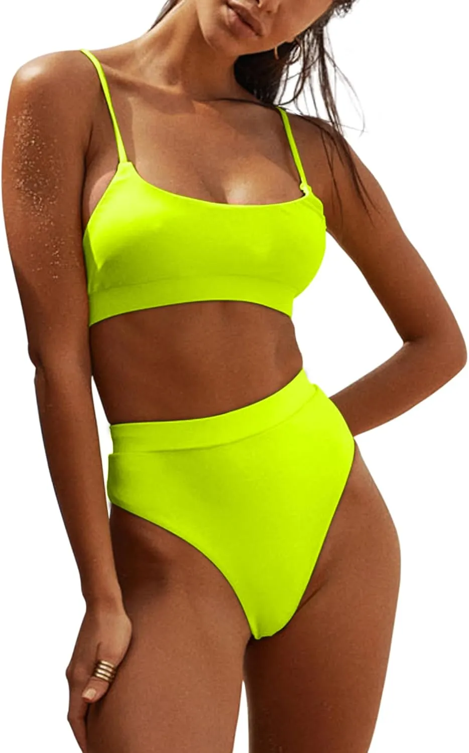 MELYUM High Waisted Bikini Sets for Women Two Piece Swimsuit Tummy Control Bathing Suit Cheeky Bottoms Push Up Top