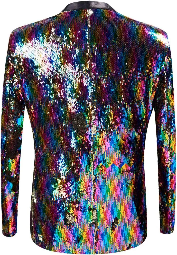 Men Stylish Two Color Conversion Shiny Sequins Blazer Suit Jacket