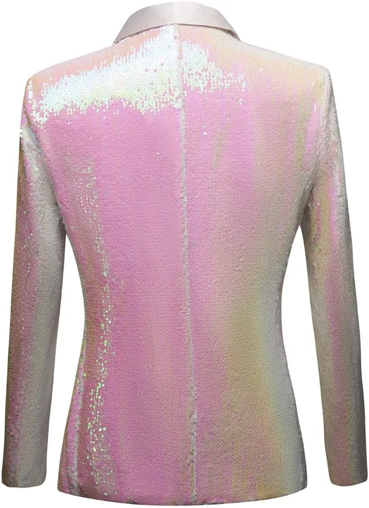 Men Stylish Two Color Conversion Shiny Sequins Blazer Suit Jacket