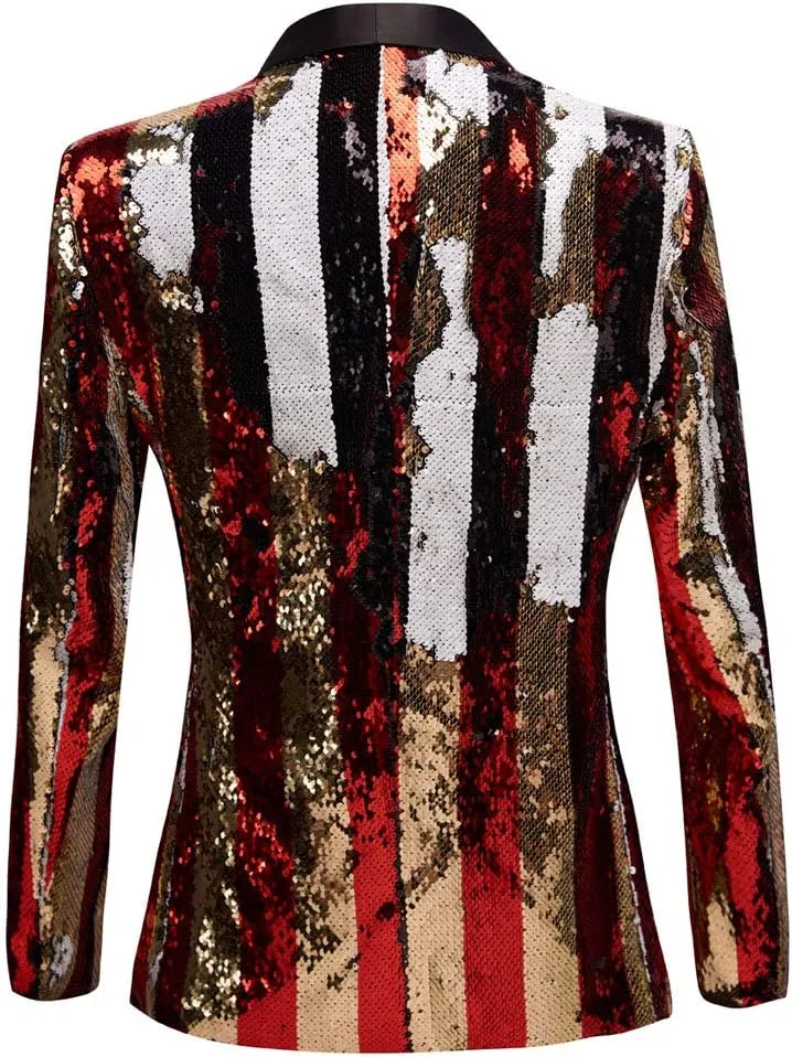 Men Stylish Two Color Conversion Shiny Sequins Blazer Suit Jacket