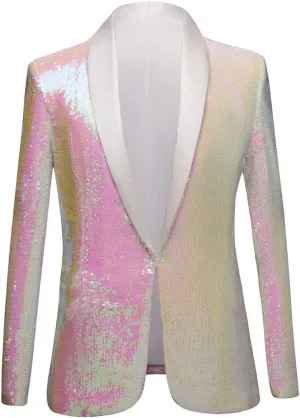 Men Stylish Two Color Conversion Shiny Sequins Blazer Suit Jacket