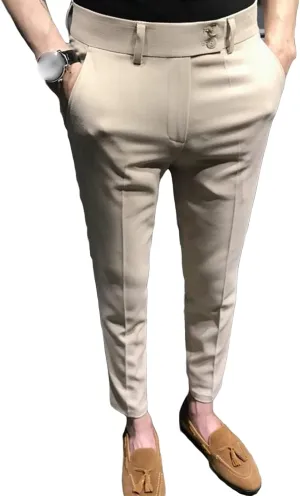 Men's Chino Flat-Front Slim-Fit Pant Stretch Business Suit Pants Comfy Casual Straight Pants (30,Khaki)
