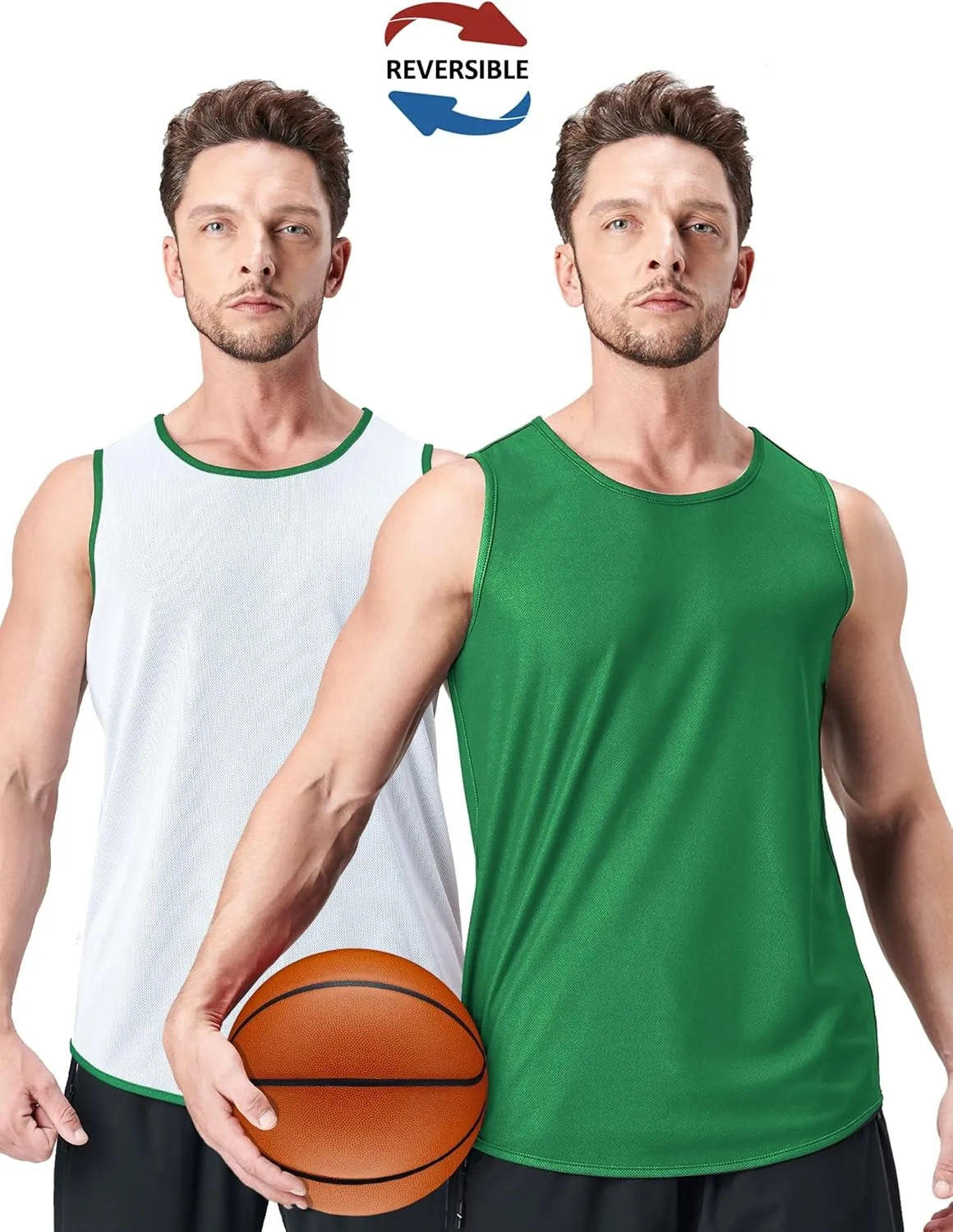 Men's Lightweight Reversible Rec Tanks, Mesh Basketball Jerseys Athletic Quick Dry Shirts Team Scrimmage Uniforms