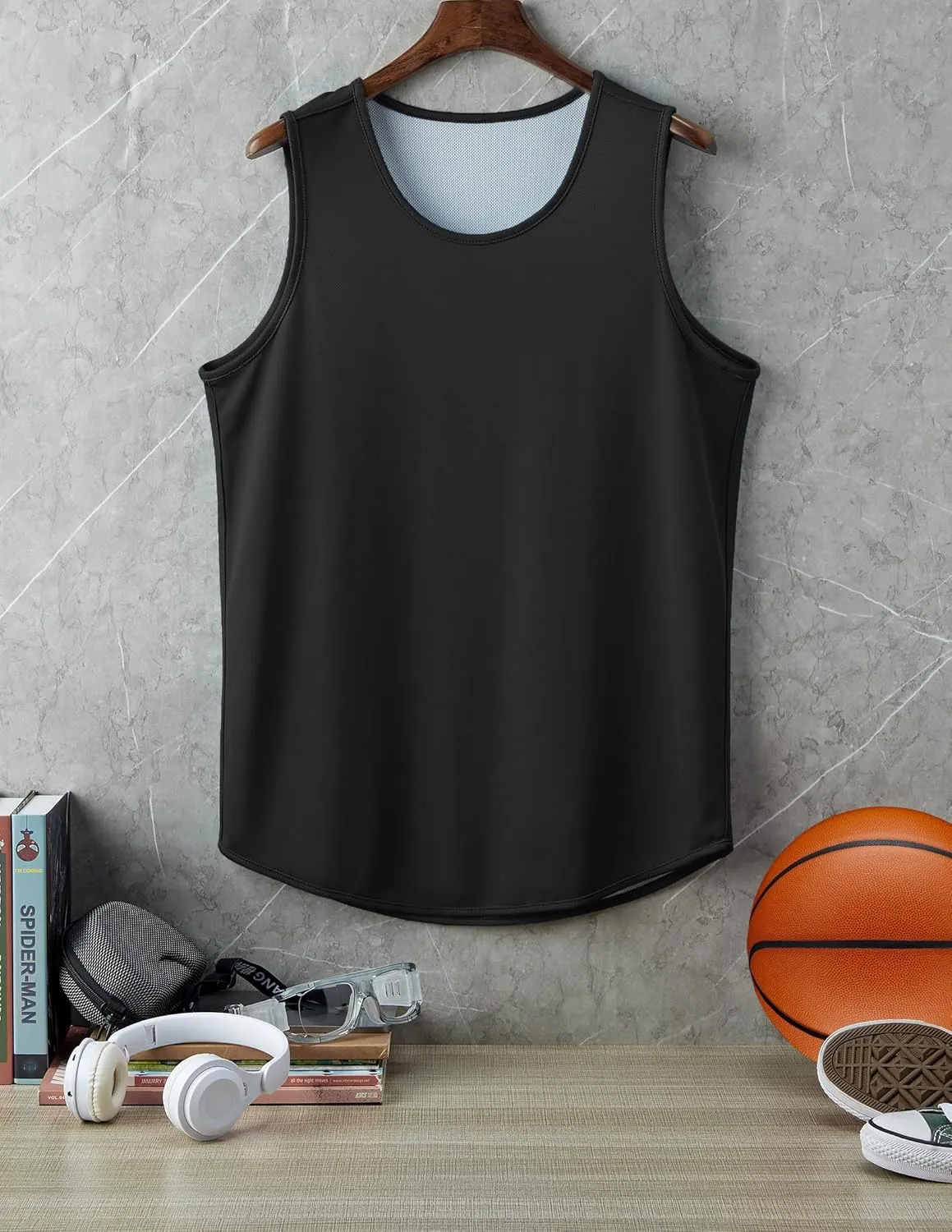 Men's Lightweight Reversible Rec Tanks, Mesh Basketball Jerseys Athletic Quick Dry Shirts Team Scrimmage Uniforms
