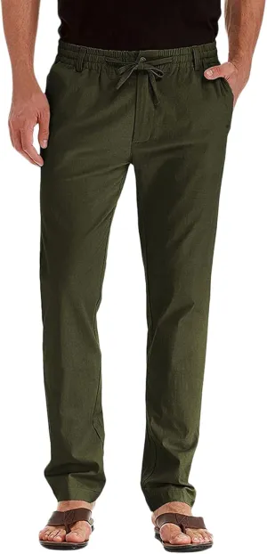 Men's Linen Casual Pants, Elastic Waist Beach Pants Lightweight Drawstring Summer Pants, Lightweight Sweatpants for Men