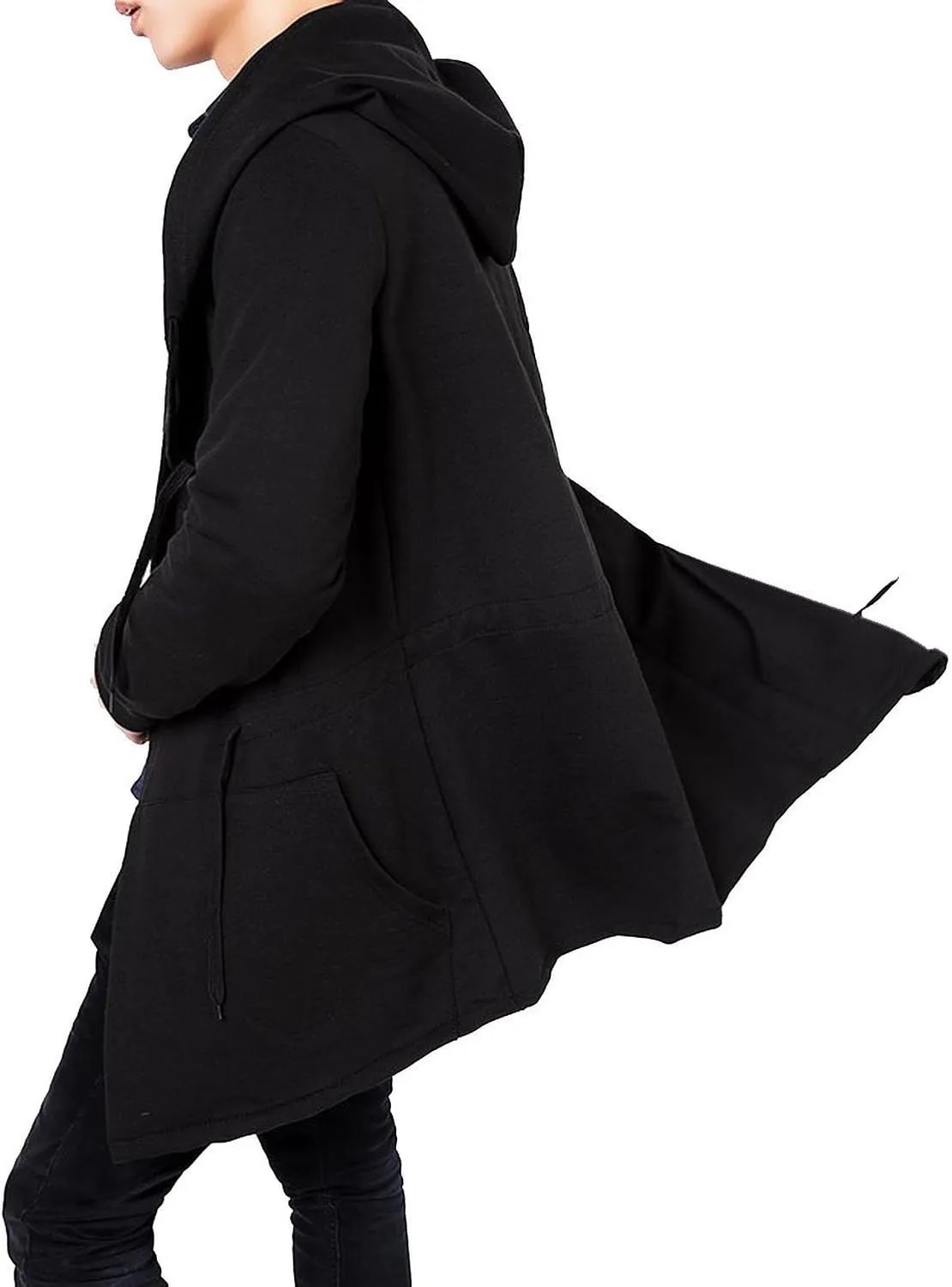 Mens Stylish Hip Hop Sweatshirt Long Hoodies Cardigan Black Cloak Outerwear