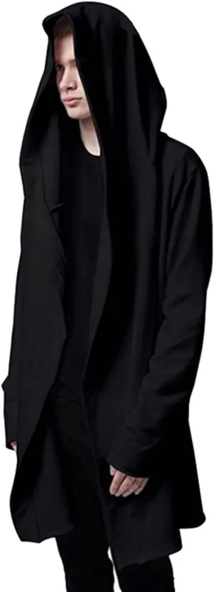 Mens Stylish Hip Hop Sweatshirt Long Hoodies Cardigan Black Cloak Outerwear