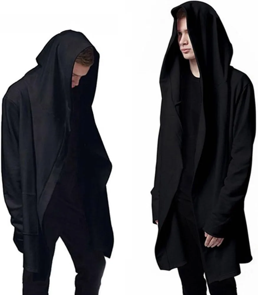 Mens Stylish Hip Hop Sweatshirt Long Hoodies Cardigan Black Cloak Outerwear