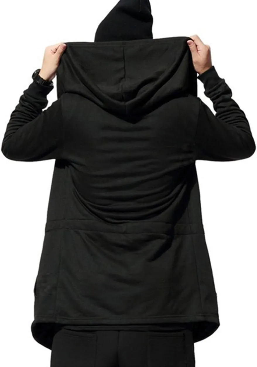 Mens Stylish Hip Hop Sweatshirt Long Hoodies Cardigan Black Cloak Outerwear