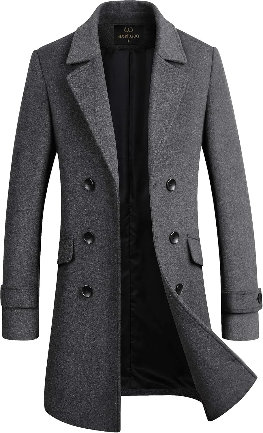 Men's Stylish Wool Blend Double Breasted Long Pea Coat