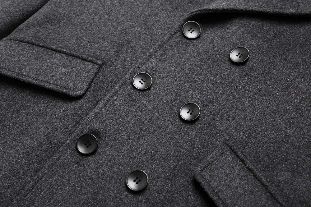 Men's Stylish Wool Blend Double Breasted Long Pea Coat