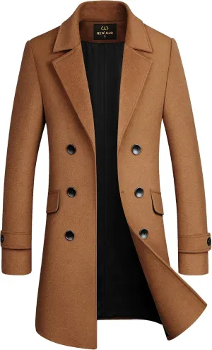 Men's Stylish Wool Blend Double Breasted Long Pea Coat