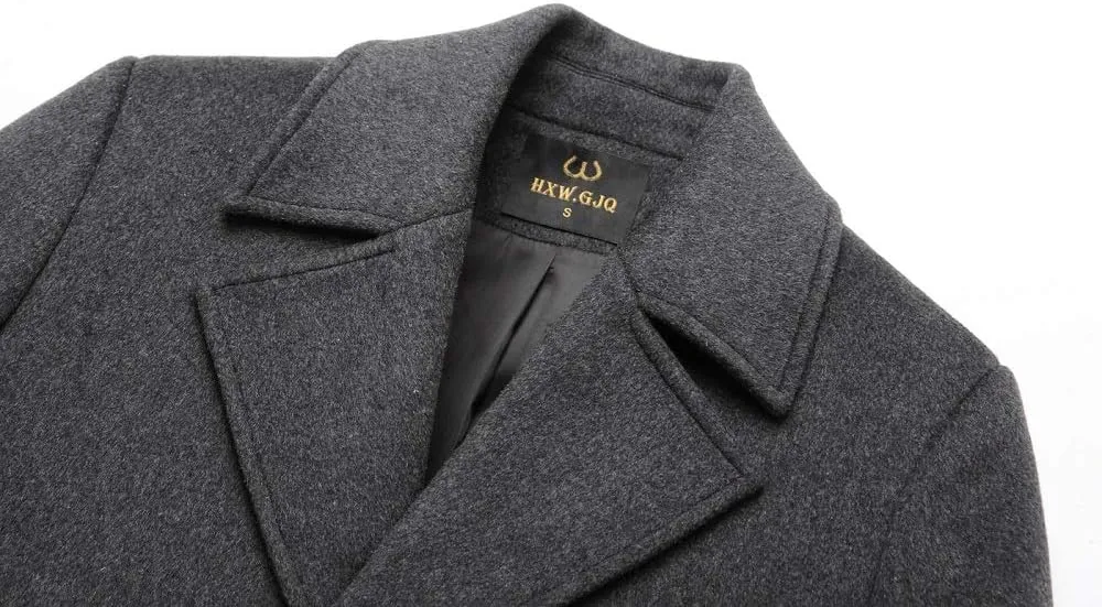 Men's Stylish Wool Blend Double Breasted Long Pea Coat