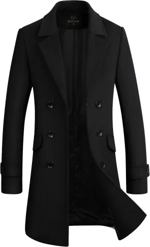 Men's Stylish Wool Blend Double Breasted Long Pea Coat