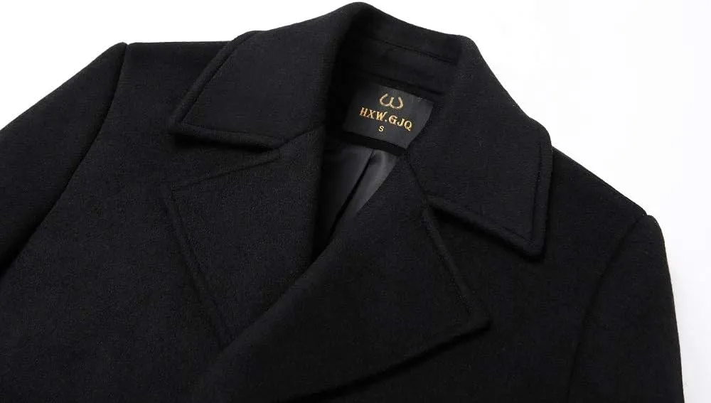 Men's Stylish Wool Blend Double Breasted Long Pea Coat