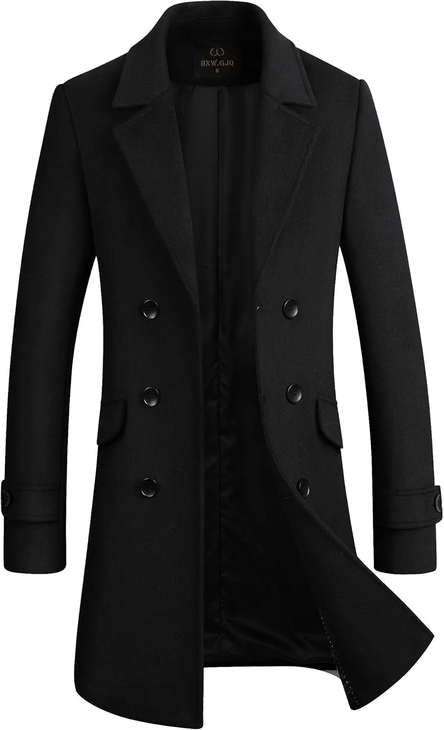 Men's Stylish Wool Blend Double Breasted Long Pea Coat