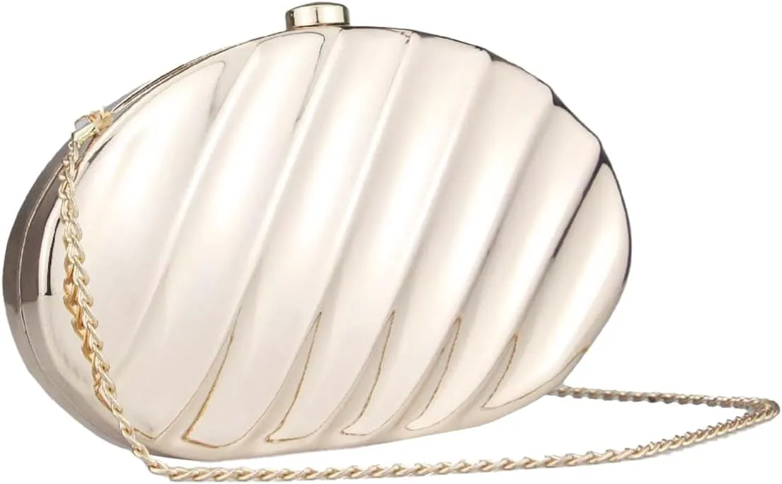 Metallic Evening Clutch Purse for Women Unique Metal Glitter Evening Handbag Wedding Party Crossbody Shoulder Bag