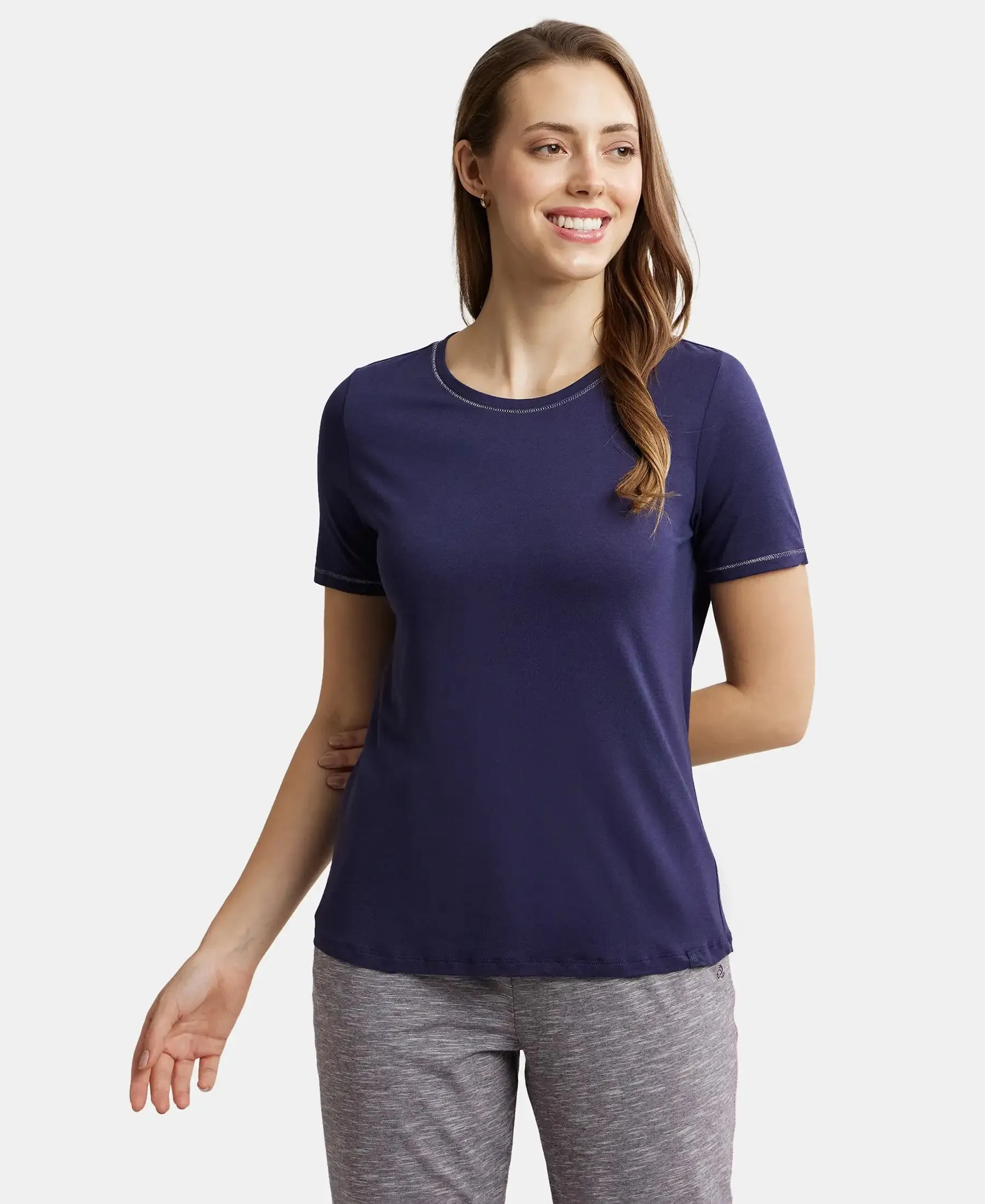 Micro Modal Cotton Relaxed Fit Round neck Half Sleeve T-Shirt - Classic Navy