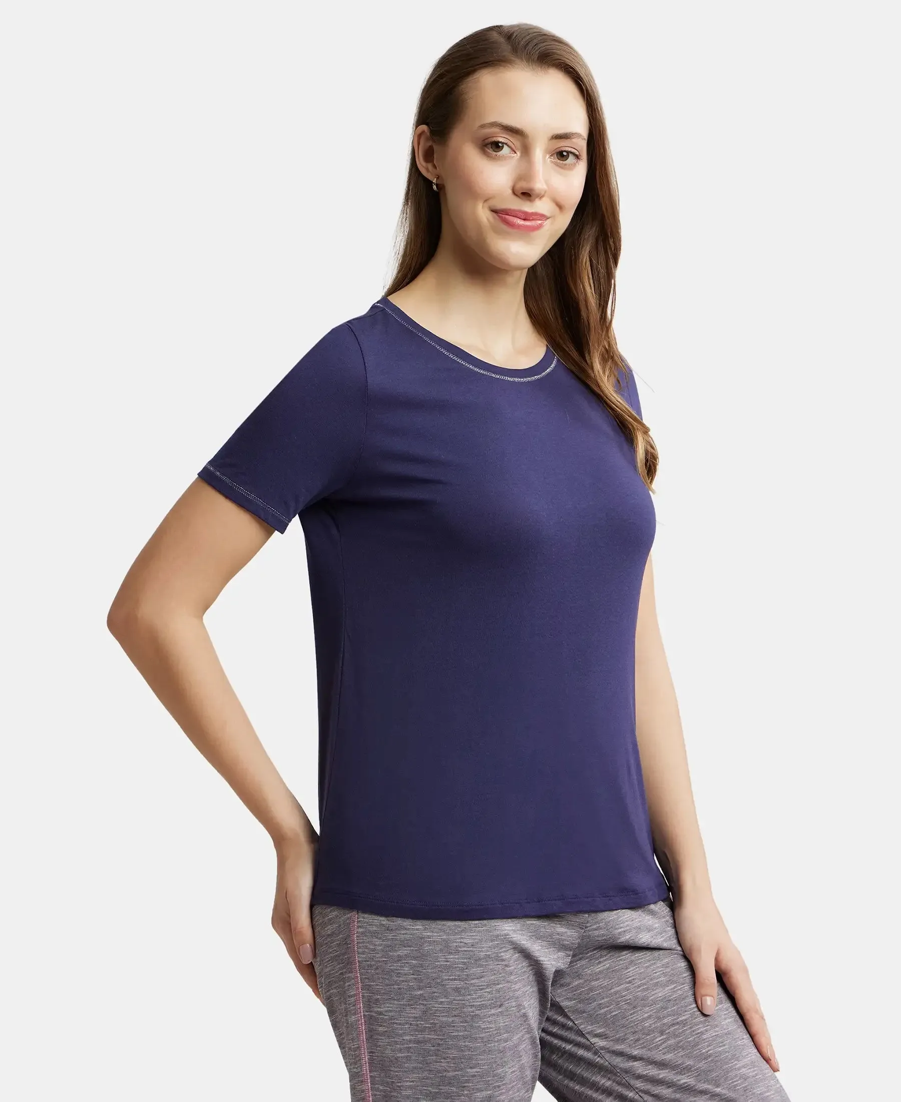 Micro Modal Cotton Relaxed Fit Round neck Half Sleeve T-Shirt - Classic Navy