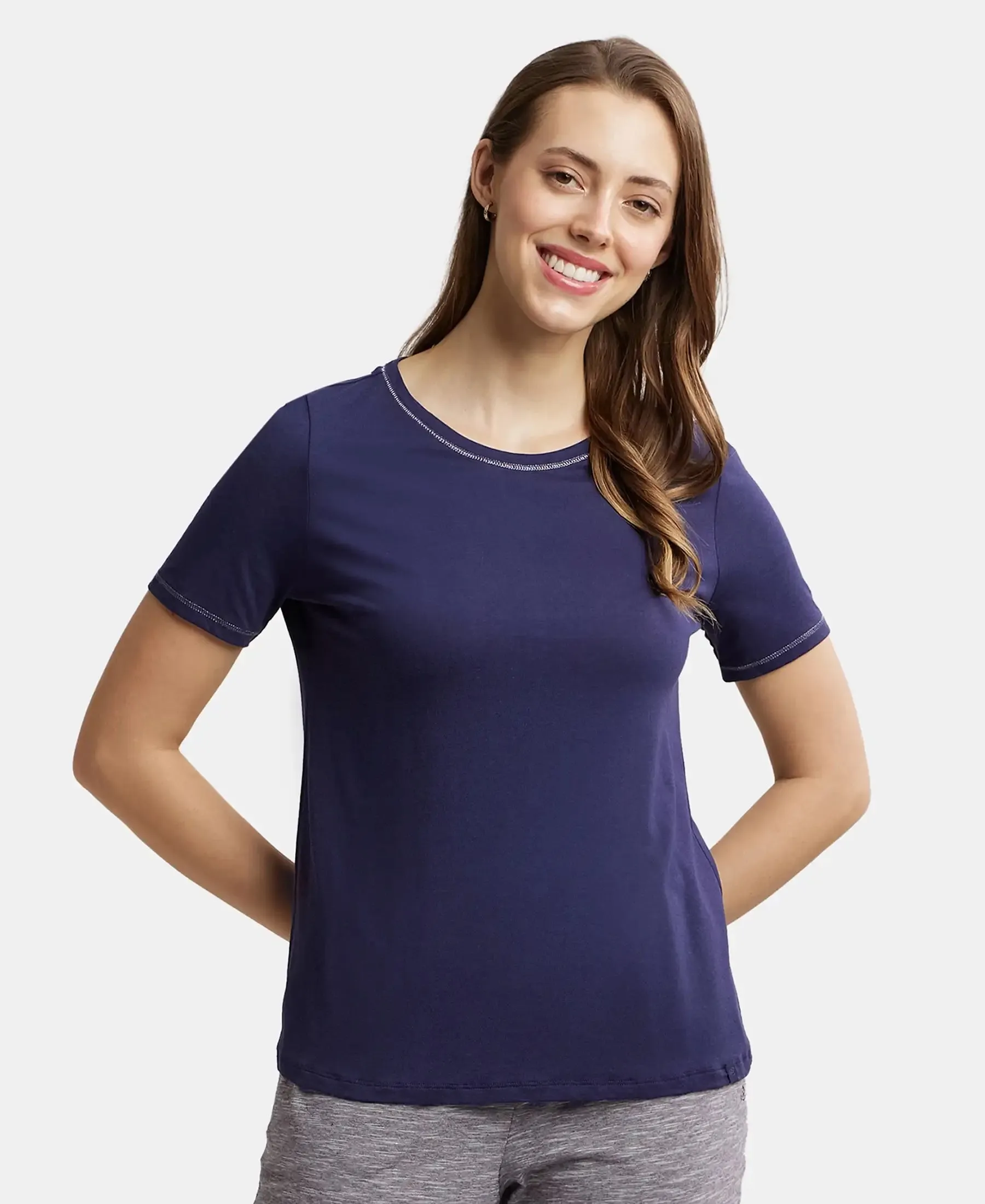Micro Modal Cotton Relaxed Fit Round neck Half Sleeve T-Shirt - Classic Navy
