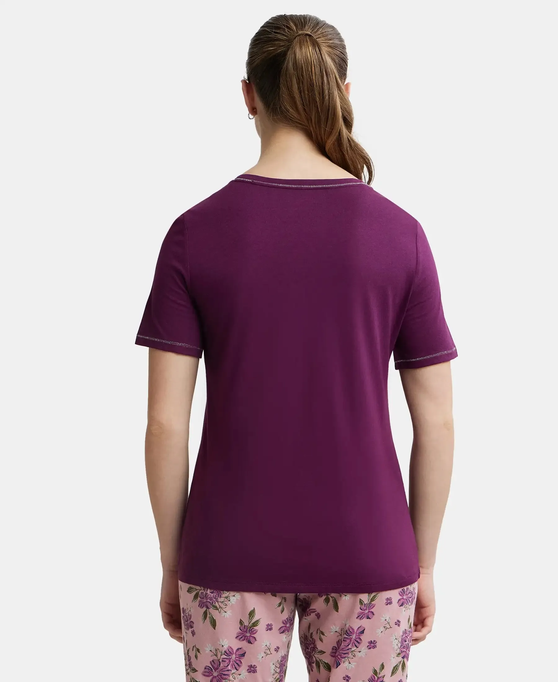 Micro Modal Cotton Relaxed Fit Round neck Half Sleeve T-Shirt - Purple Wine