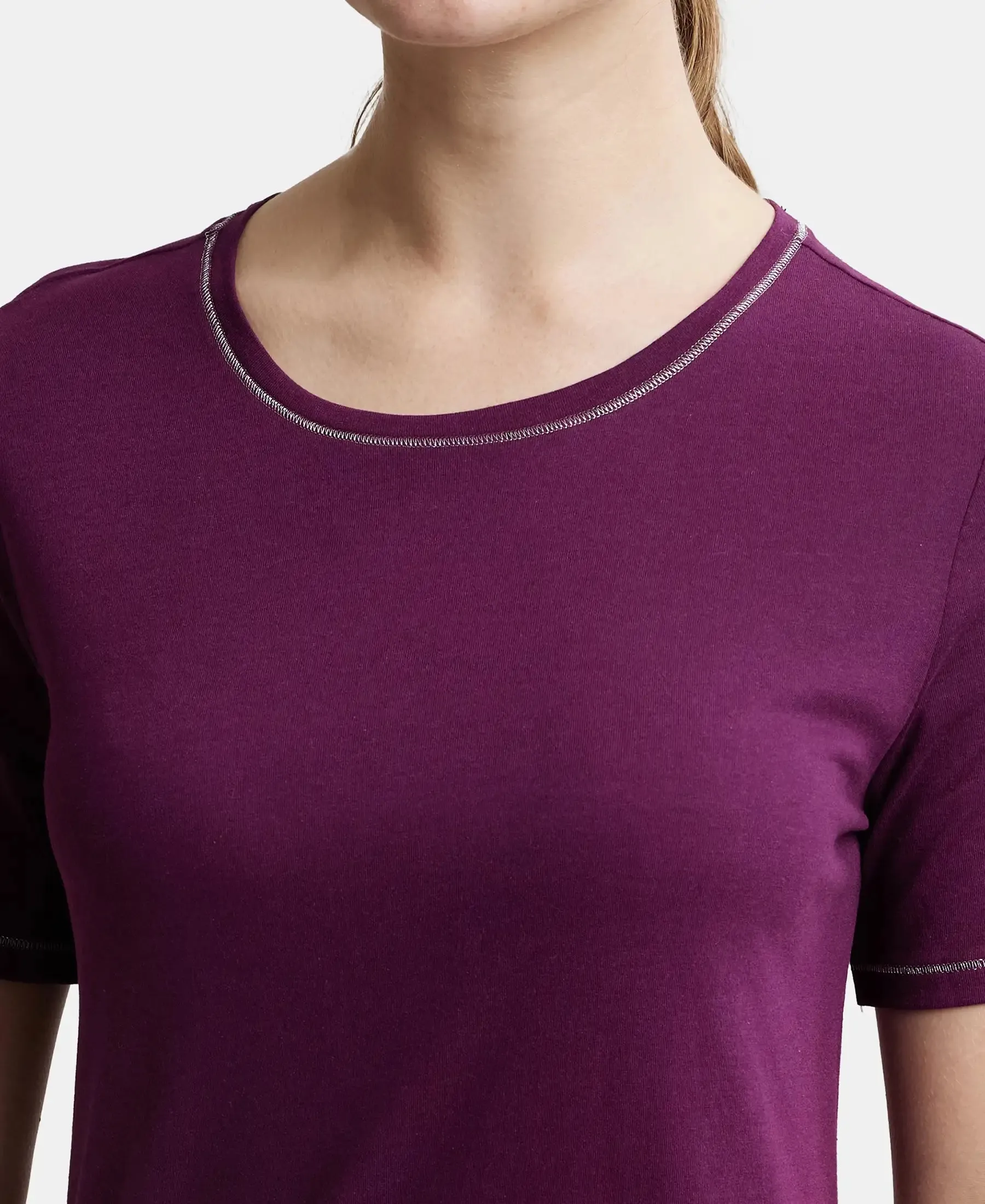 Micro Modal Cotton Relaxed Fit Round neck Half Sleeve T-Shirt - Purple Wine