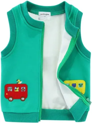 Mud Kingdom Little Boys Fleece Lined Vest Cute Cartoon Patterns Zipper Closure Sleeveless Jacket Thick Warm Outerwear