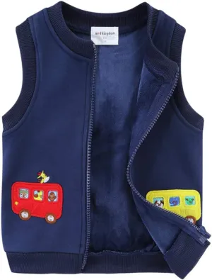 Mud Kingdom Little Boys Fleece Lined Vest Cute Cartoon Patterns Zipper Closure Sleeveless Jacket Thick Warm Outerwear